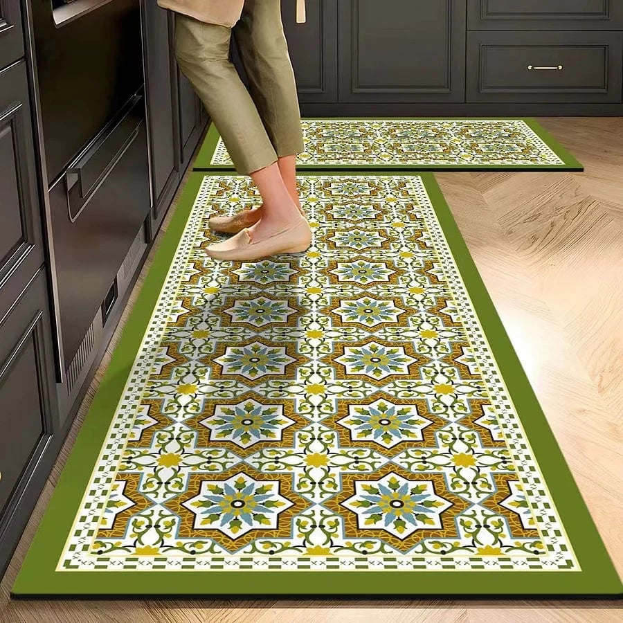Kitchen Crystal Velvet Floor Mats, Water-Absorbing, Anti-Slip, Oil-Proof Carpets, Washable And No-Wash Home Decorations