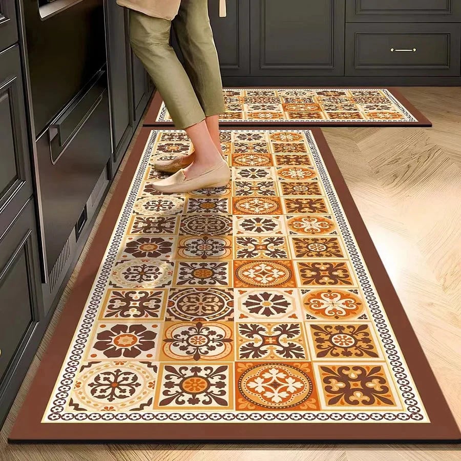 Kitchen Crystal Velvet Floor Mats, Water-Absorbing, Anti-Slip, Oil-Proof Carpets, Washable And No-Wash Home Decorations