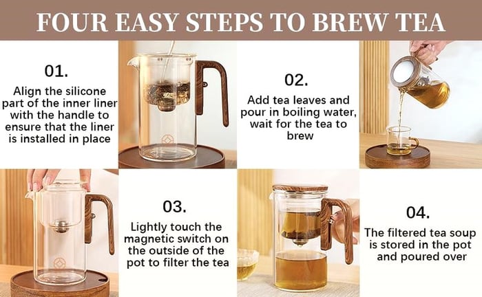 One Click Magnetic Teapot Separation Filtration Glass Tea Pot