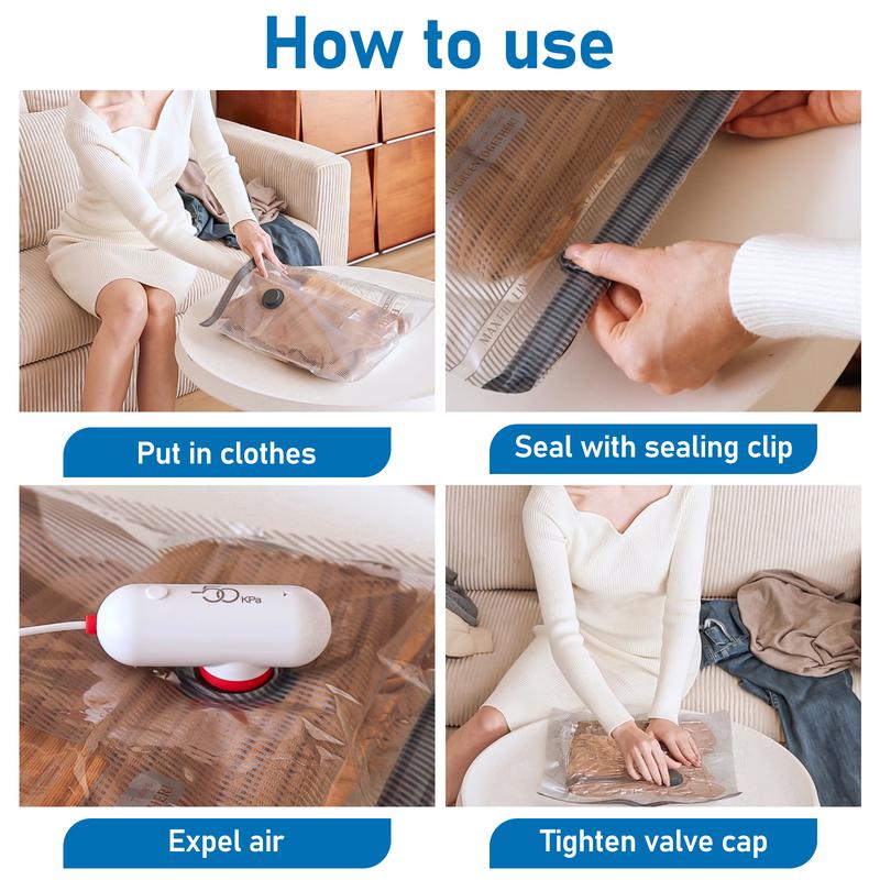 🔥12 Pack Compact Vacuum Storage Bags with USB Electric Pump for Clothes