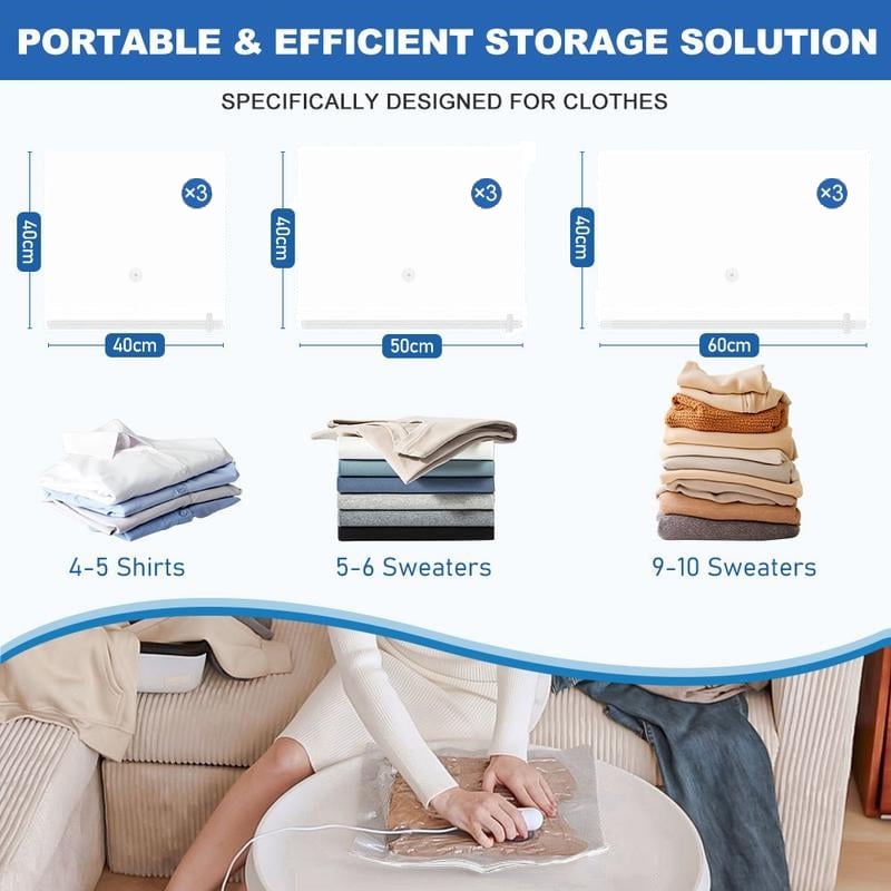 🔥12 Pack Compact Vacuum Storage Bags with USB Electric Pump for Clothes