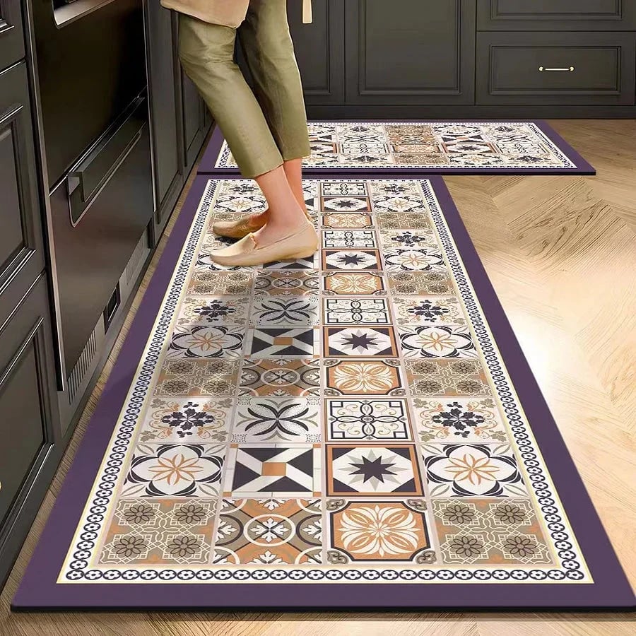 Kitchen Crystal Velvet Floor Mats, Water-Absorbing, Anti-Slip, Oil-Proof Carpets, Washable And No-Wash Home Decorations