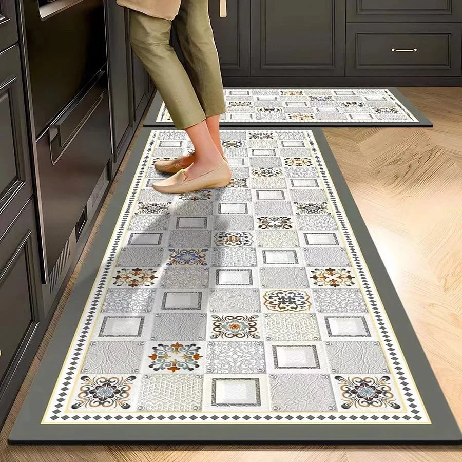 Kitchen Crystal Velvet Floor Mats, Water-Absorbing, Anti-Slip, Oil-Proof Carpets, Washable And No-Wash Home Decorations