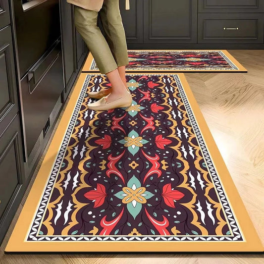 Kitchen Crystal Velvet Floor Mats, Water-Absorbing, Anti-Slip, Oil-Proof Carpets, Washable And No-Wash Home Decorations